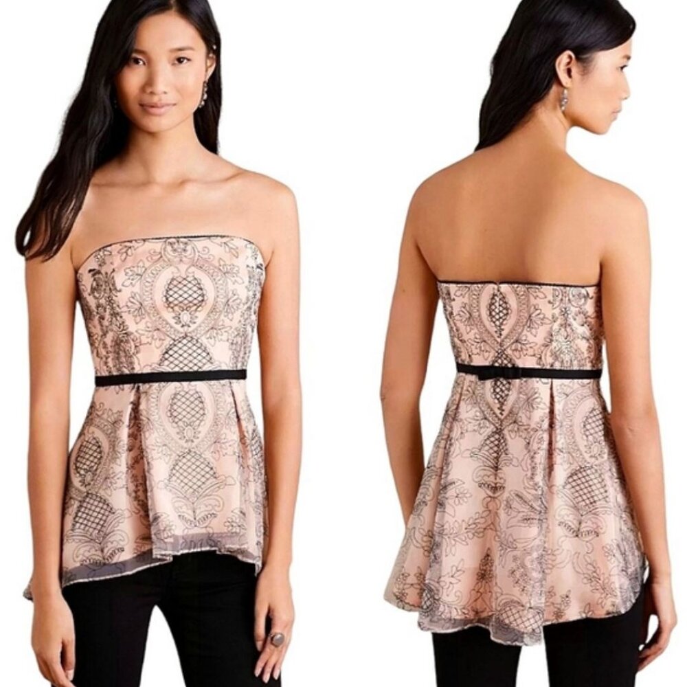 Moulinette Soeurs | Anthropologie Miette Embroidered Peplum Top Peach Pink | 4